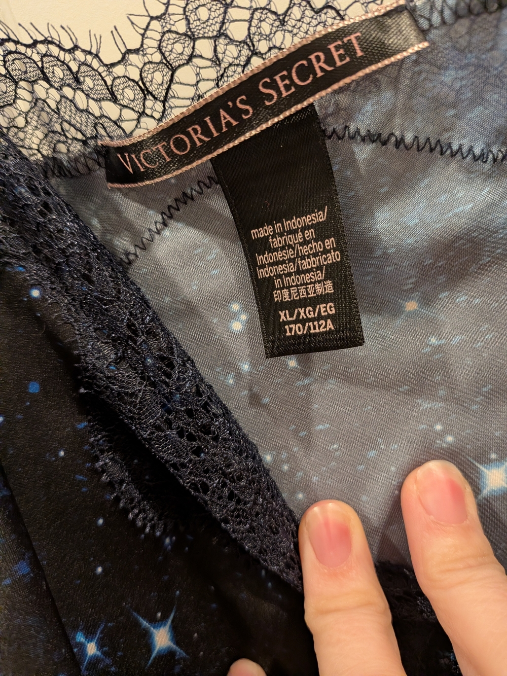 Victoria's Secret Star Print Lace-Trim Slip Dress in Black & Blue - Picture 3 of 5